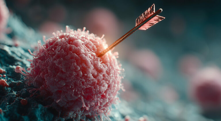 Symbolbild: Eine Menschliche Zelle wird von einem Pfeil markiert.