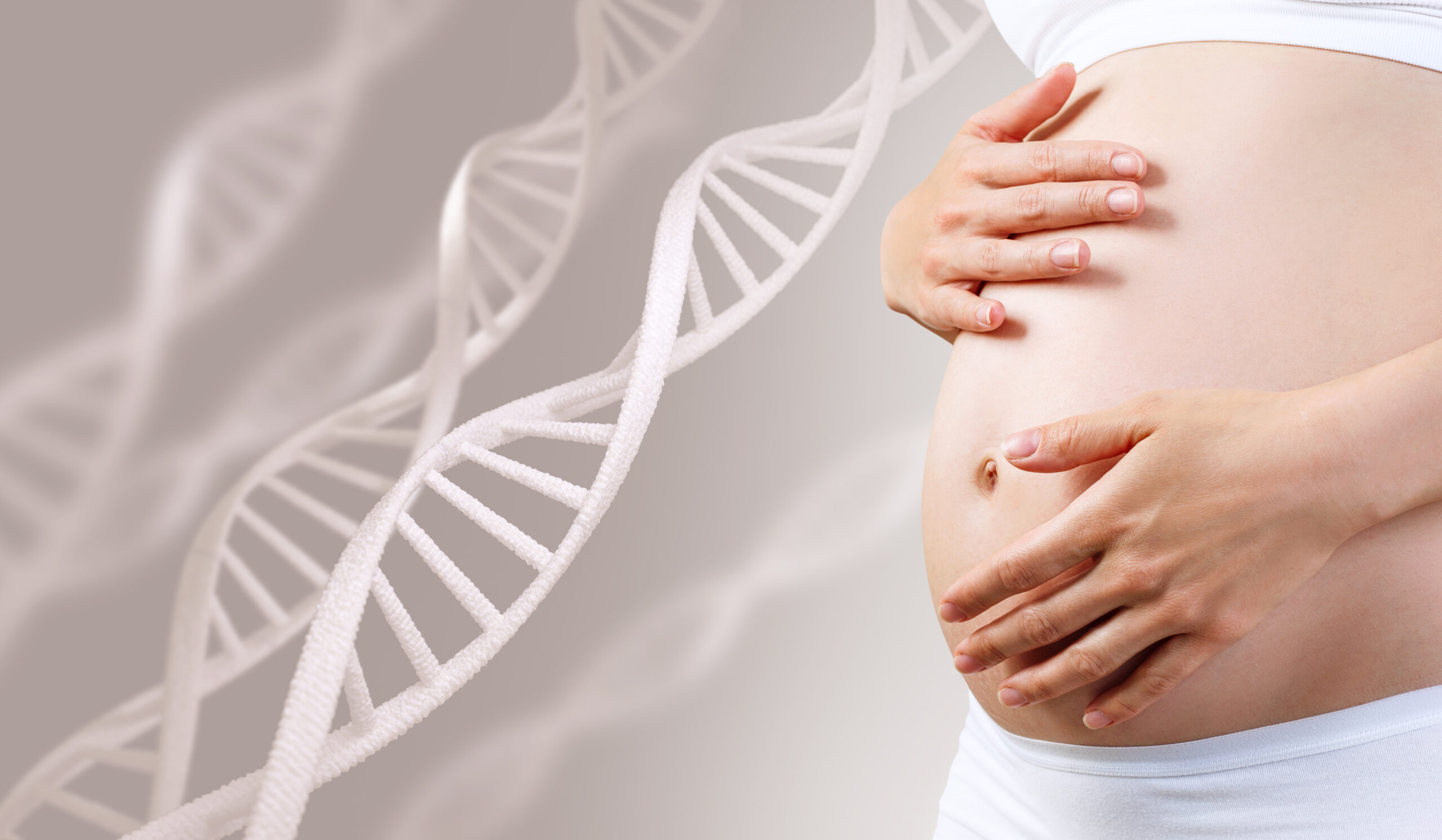 Schwangere Frau und DNA-Stränge