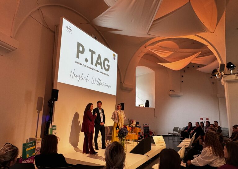 Marketing-Leiterin Katharina Wörndle, Managing Director Gerhard Waberer und Moderatorin Astrid Janovsky eröffnen die P.Tage in Wien. (v.l.n.r)