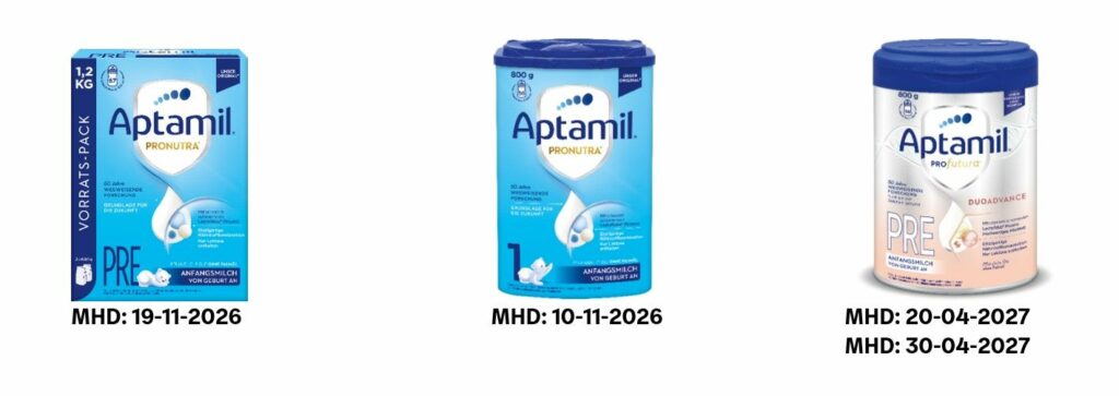 Bilder der betroffenen Aptamil Chargen