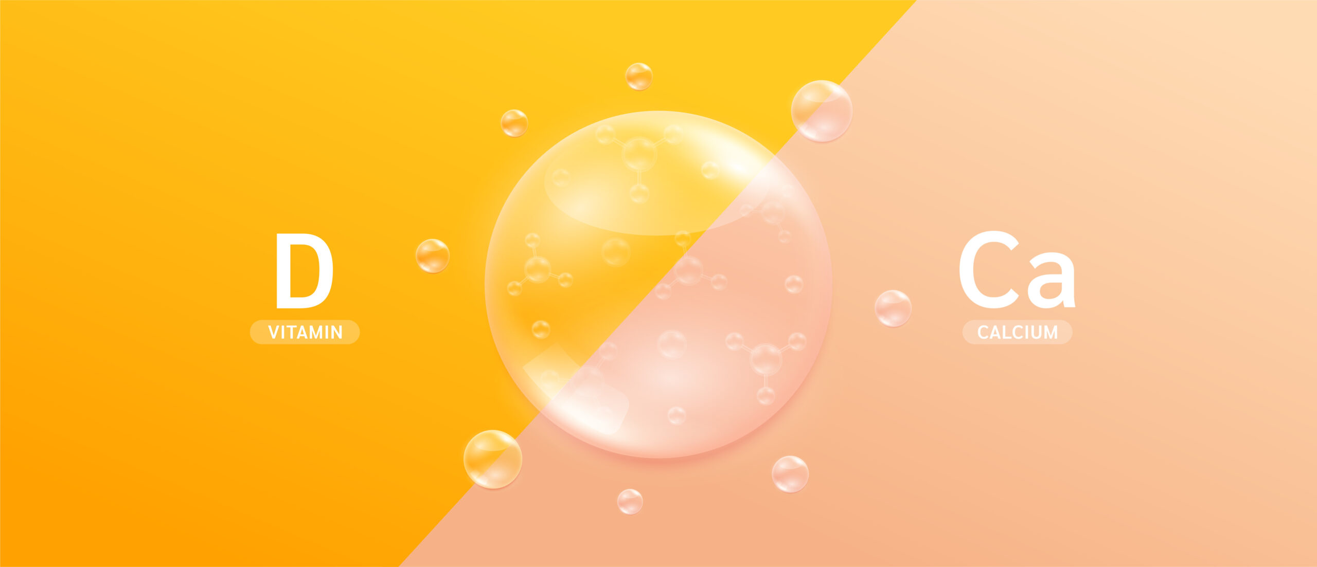 Smybolbild: Grafische Darstellung von Vitamin D und Kalzium mit den Elementsymbolen "D" und "Ca" auf gelb-beigen Hintergrund.